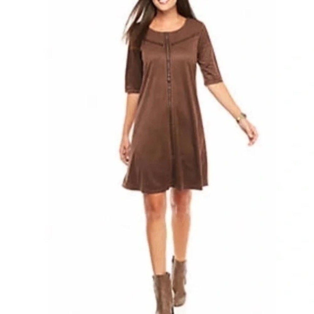Luxology Brown boho Faux Suede Trapeze Dress Size 6 EUC
